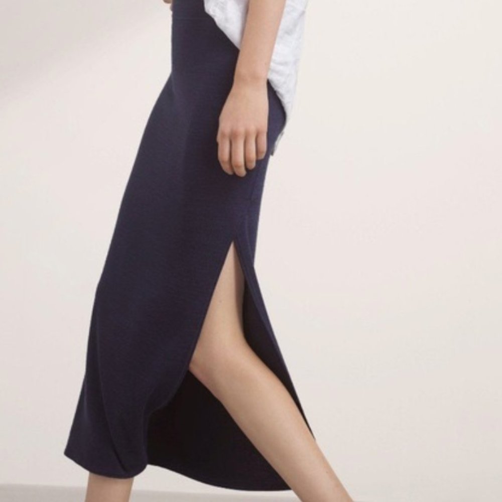 Aritzia Navy Midi Skirt with Side Slit